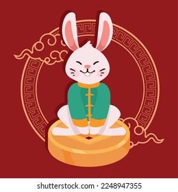 chinese rabbit with clouds character