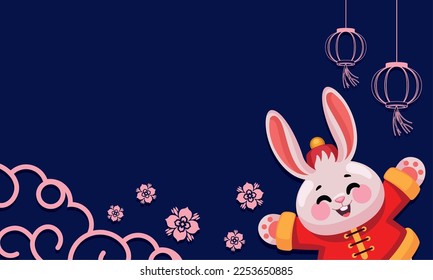 chinese rabbit with flowers character