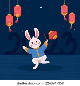 chinese rabbit with lanterns character