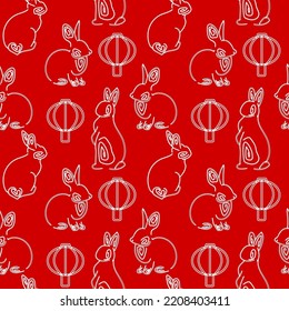 Chinese rabbit pattern. Chinese lantern. Seamless background for the new year.