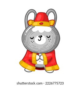 Chinese rabbit wear red hanfu in Chinese New Year 2023. Cuta character have relaxing time and wishing hapiness