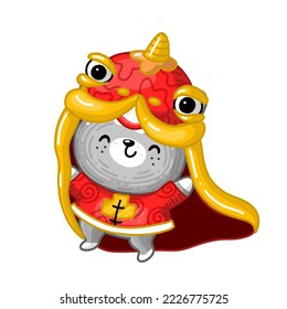 Chinese rabbit wearing dragon head in Chinese New Year 2023. Cute Character spend Happy holiday