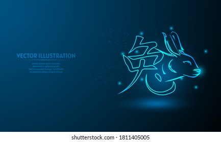 chinese rabbit zodiac sign on blue abstract background. chinese zodiac sign. 