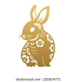 colección de conejos chinos de conejitos dorados aislados sobre el símbolo de fondo blanco de 2023 años