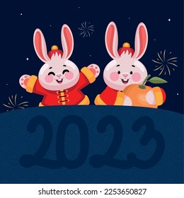 chinese rabbits couple orange characters