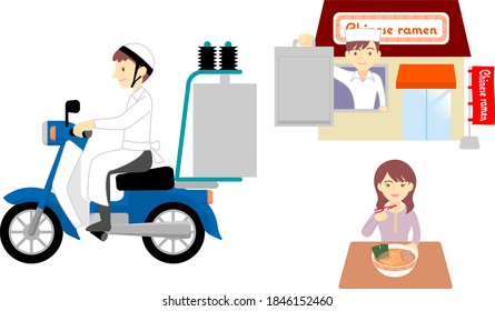 Chinese ramen delivery illustration material set