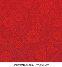 Chinese Red Background With Decorative Flower.