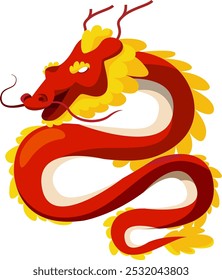 Chinese red dragon cartoon icon. Traditional festive symbol