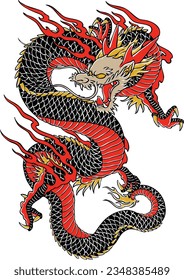 Chinese Red Dragon Colored Isolated Vector Illustration