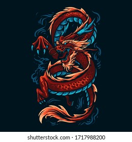 Chinese Red Dragon Illustration Vector