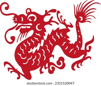 Chinese red Dragon logo. China lunar calendar animal 2024. Happy New year. Asian tradition dragon