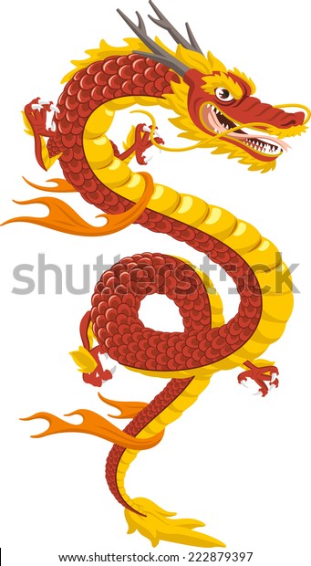 Chinese Red Dragon of power and wisdom\
flying cartoon\
illustration