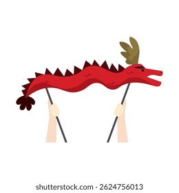 Chinese red dragon puppet. Vector illustration