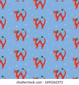 Chinese red dragon seamless pattern background
