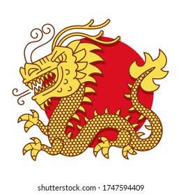 Chinese Red Dragon Symbol Of Power And Wisdom Cartoon Illustration
