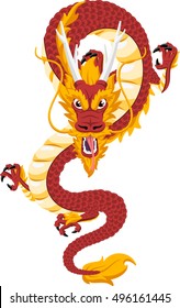 Chinese Red Dragon Symbol Of Power And Wisdom Cartoon Illustration