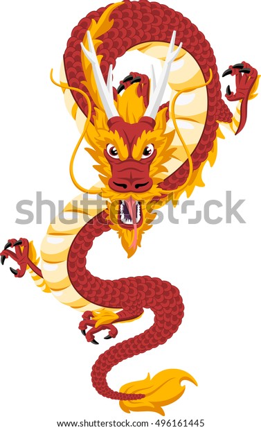パワーとウィズダムの漫画イラスト 中国の赤いドラゴンのシンボル のベクター画像素材 ロイヤリティフリー 496161445