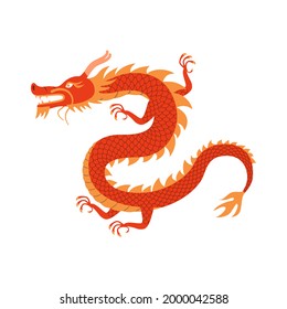 Chinese red dragon. A traditional character from legends. Color vector illustration of a flat style. White isolated background.