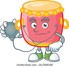 Chinese red drum cartoon character style in a Doctor costume with tools