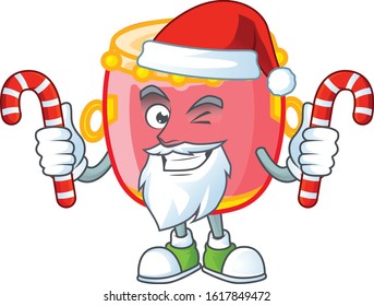 Chinese red drum Cartoon character in Santa costume with candy