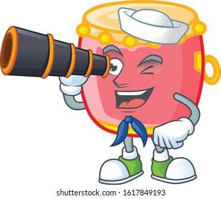 Chinese red drum cartoon happy Sailor style with binocular