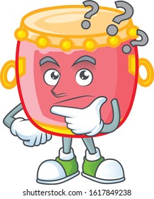 Chinese red drum cartoon mascot style with confuse gesture