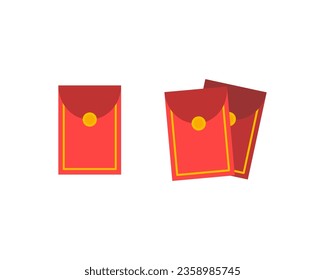 Chinese red envelope icon set. Holiday celebration, new year, money reward, traditional culture concept. Flat vector design isolated illustration.