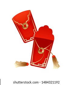 Chinese red envelopes packet. Elements for Chinese traditional Happy New Year vector illustration on white background