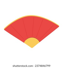 Chinese red fan with gold . Vector cartoon