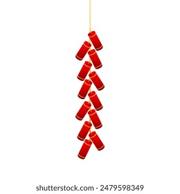 Chinese red firecrackers colored vector on white background. Lunar Chinese new year themed drawing decorative asset element.