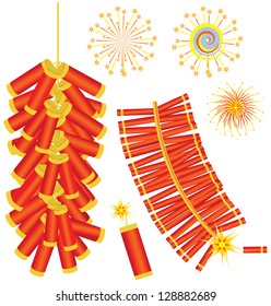 Chinese red fireworks .Vector isolated on white for design