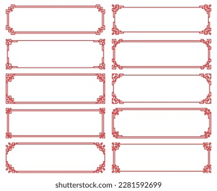 Chinese red frames and borders, Asian geometric line ornament pattern for vector dividers. Chinese luck knot embellishment and Asian oriental decor for menu corner frames or geometric dividers