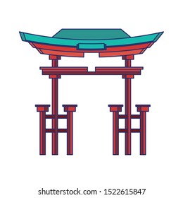 chinese red gate icon over white background, vector illustration