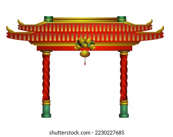 puerta roja china y columnas con oro 

decoración.
