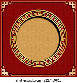 Chinese, red and gold ,circle frame, Lantern decoration asian elements background