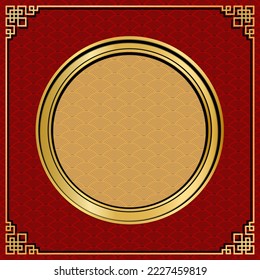Chinese, red and gold ,circle frame, Lantern decoration asian elements background