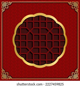 Chinese, red and gold frame, Lantern decoration asian elements background