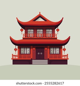 chinese red house in flat style isolated vector illustration