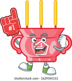 Chinese red incense mascot cartoon style holding a Foam finger