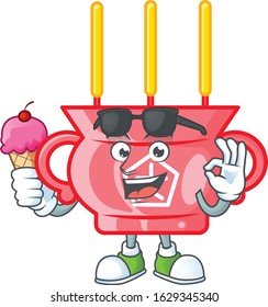 Chinese red incense mascot cartoon design with ice cream