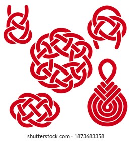 Chinese red knots - different template for design. Traditional asian auspicious symbols. Vector set.