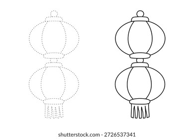 Dibujos para colorear de linterna roja china. Trazo y color linterna roja china. Dibujo para colorear elemento de año nuevo chino de linterna roja china.