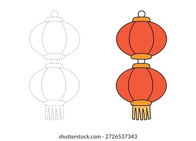 Chinesische rote Laterne Färbung Seiten. Spur und Farbe Chinesische rote Laterne. Malvorlage Chinesisches Neujahrselement der chinesischen roten Laterne.