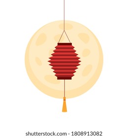 Linterna roja china frente al diseño lunar, cultura china asia y tema oriental Ilustración vectorial