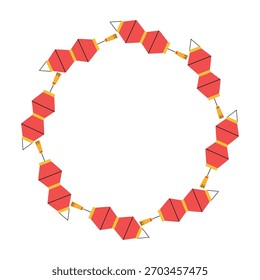 Chinese Red Lantern New Year wreaths 2 boarder round frames