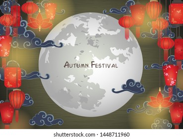 Chinese red lantern on autumn festival night on blackboard vector for decoration.