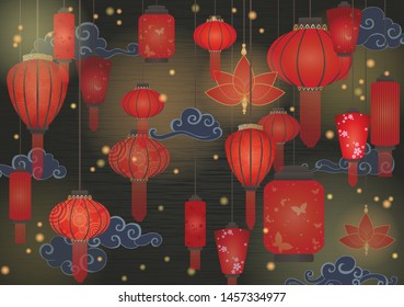 Chinese red lantern on autumn festival night on blackboard vector for decoration.