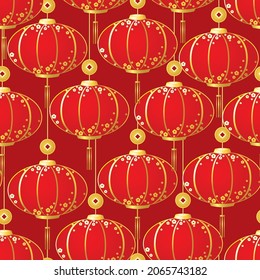 Chinese red lanterns on red background seamless pattern