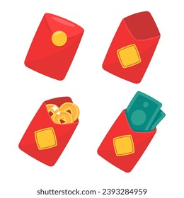 Chinese red money envelope For giving as a gift to children during Chinese New Year. Vector Illustration.