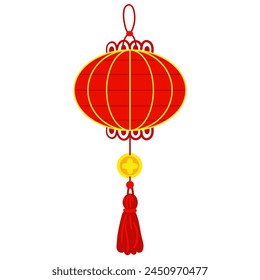 A Chinese red paper lantern, reminiscent of cultural richness and festive atmosphere. A festive festival for good luck. Moon festival, cultural presentations and decorative purposes. Vector isolated